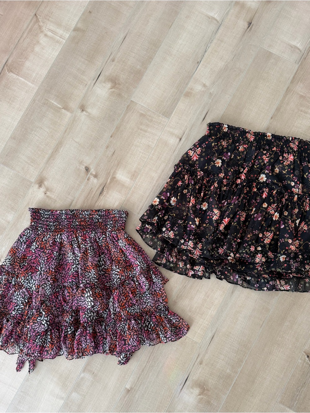 Misa Los Angeles Black & Pink Floral Tiered Mini Skirt